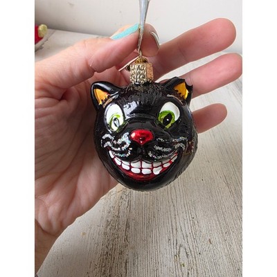 Vintage OWC old world cat AS IS glass ornament glitter Halloween decor grinning