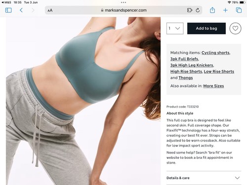 Marks & Spencer Flex fit Non-wired Full Cup Bra 38F. In Smokey Green. Worn Once.