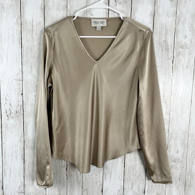 VTG Emanuel Ungaro Tan tan champagne 100% silk blouse  SZ 4/38 Couture Old Money