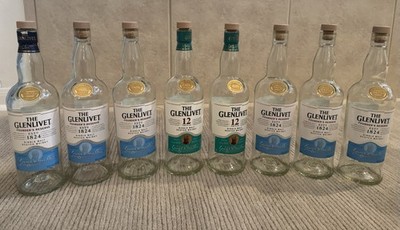 The Glenlivet Single Malt Scotch Whisky Empty Bottles w/Boxes Lot of 8
