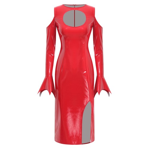 Womens Witch Vampire Costume PU Leather Slit Dresses Gothic Steampunk Cosplay - Picture 8 of 94