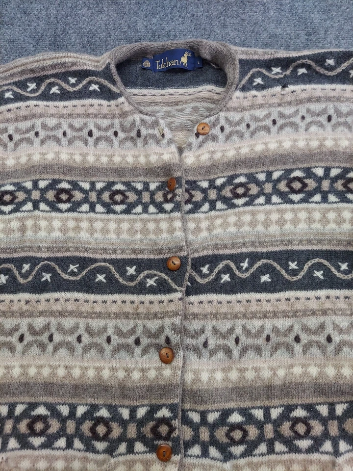 Suéter De Colección Lana Tulchan Para Mujer Grande Marrón Gris Texturizado Cárdigan Bolsillos Foto 2 de 4