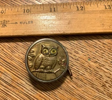 VINTAGE OWL TAPE MEASURE BRASS RELIEF MARKED GERMANY WORKS