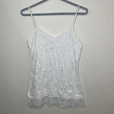 Maurices Cami Women’s Small White Lace Trim Crinkle Adjustable Straps Y2K