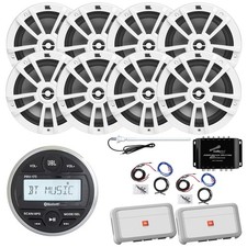 JBL Marine Radio, 8x 6.5" 180W White Speakers, 2x Amp w/Kit, Splitter, Antenna