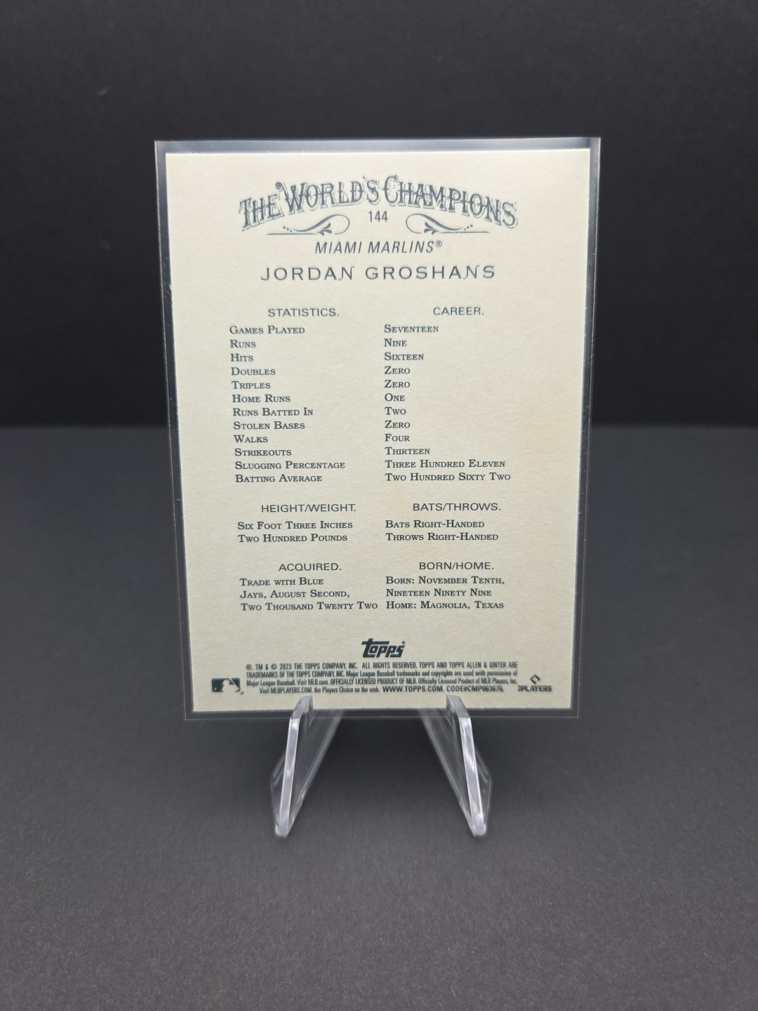 2023 Topps Allen & Ginter - Jordan Groshans #144 (RC) Miami Marlins  thumbnail 6