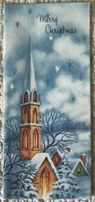 Unused Christmas Church Steeple Star Winter Snow House Paper Greeting Card 1950s