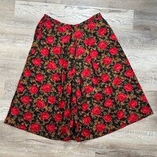 Vintage High-Waisted Black  Red Rose Print Skirt 2X