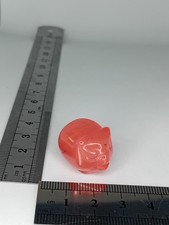 Tiny Miniature Cherry Quartz Crystal Stone Carved Pig Figure Lucky Collectable 