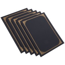 5Sets Reusable Paper Certificate Holders Black Elegant Gold Foil Border Design