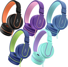 Kids Headphones Bulk 5-Pack for K-12 School Classroom, On-Ear Wired Headset with