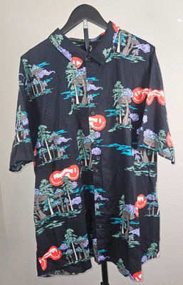 Neff Button Up Shirt Mens XXXL Black Mushroom Print Psychedelic Festival Skate