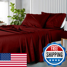 Royal Hotel Bedding Split-King Adjustable King Bed Sheets 5Pc Solid Burgundy