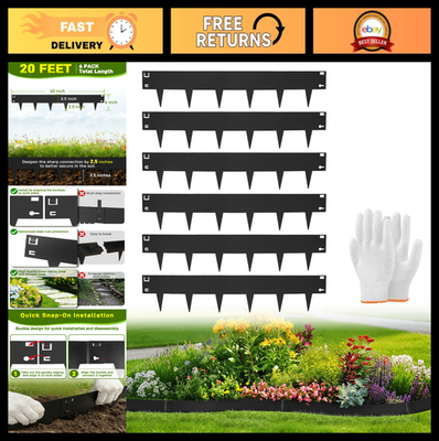 #ad 6 Pack 40quot; L x 6quot; H Black Metal Landscape Edging Bendable Durable Garden Divi $107.99