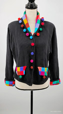 Lisa Nichols Vintage 90s Black Multi Winter Knit Cardigan Sweater Ramie Cotton M