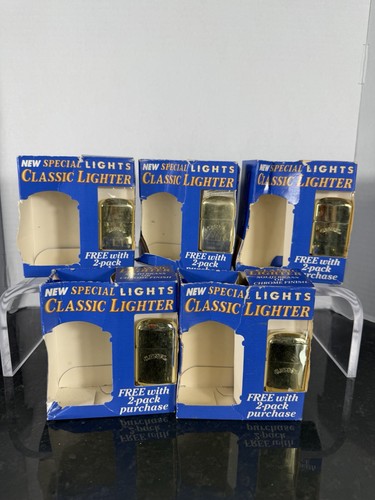 Vintage Camel Brass Finish Lighters Lot 5 w/ Boxes Promo Display