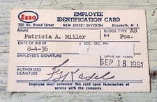 1961 Esso Employee ID Card Photo Signed New Jersey Oil History Ephemera