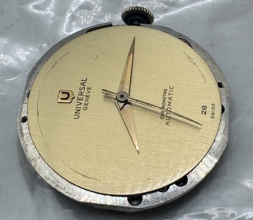 UNIVERSAL GENEVE CHRONOMETRE MICROTOR 28J cal. 215 DIAL HANDS ORIGINAL CROWN