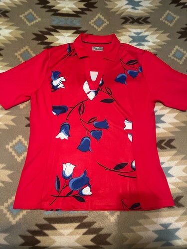 Callaway Golf Red Floral Print Collared Polo NWT Women's Size Medium