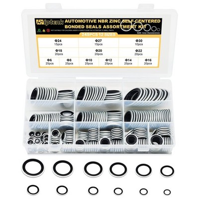 Siptenk 245 PCS Automotive Self-Centered Bonded Sealing Gasket Assortment Zin...