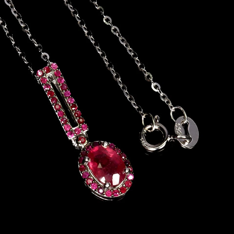 925纯银项链椭圆形红宝石7x5毫米红宝石缅甸宝石珠宝18英寸 — 第 2/4 张图片