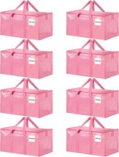 8 Pack Extra Large Clothes Storage Bins with Lids, Moving Bags, Pink Storage