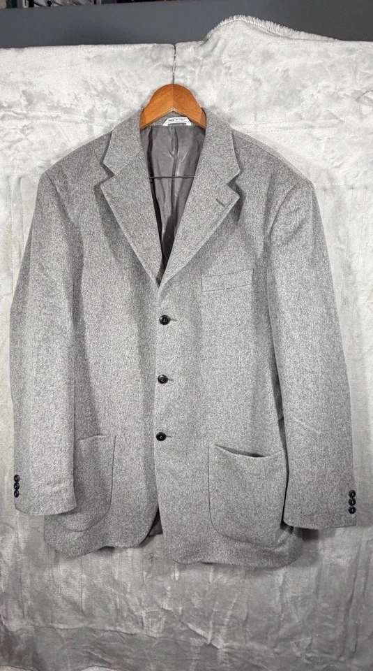 Abrigo deportivo Bachrach 100 % gris cachemir italiano de 3 botones para hombre 44L Foto 3 de 4
