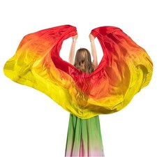 2.5x1.14m Womens Real Silk Belly Dance Veils, Hand Scarves, Fire Flame Colors