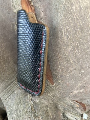 Mini BIC Argentinian Lizard Leather Lighter Case/Holder/Cover w Red Stitching