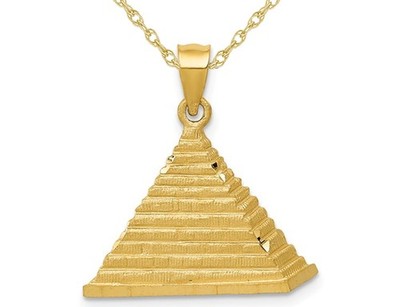 14K Gelbgold Pyramide Charm Anhänger Halskette mit Kette