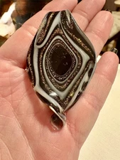 Large Twisted Murano Style Art Glass Black White Shimmer Gold Glitter Pendant