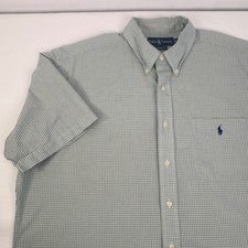 Ralph Lauren Mens Classic Fit Short Sleeve Button Down Shirt Green Blue Plaid XL
