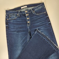 KanCan Estilo Jeans Women  s 13/30 High Rise Bootcut Button Fly Dark Wash Raw Hem