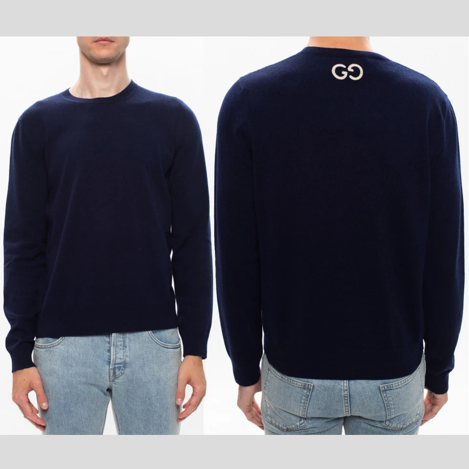 GUCCI MENS SWEATER BLUE CASHMERE w G LOGO EMBROIDERY CREW NECK sz XL EXTRA LARGE - Image 2 of 4