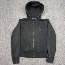 Polo Ralph Lauren Full Zip Hoodie Womens Size Small Black Grunge Pony