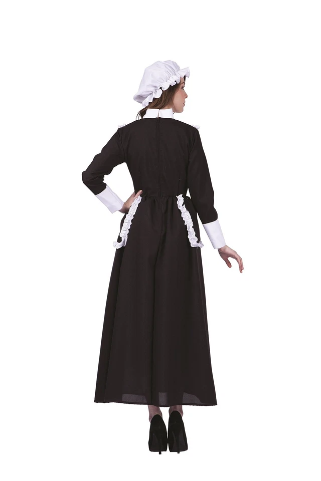 Mujer Peregrino Disfraz Vestido Rústico Colonial Vacaciones Histórico Vestido Elegante Foto 2 de 2