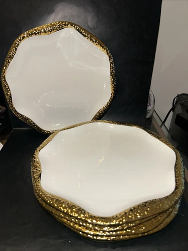 Set of 5 Yedi houseware 11” Dinner Plates With Gold Trim