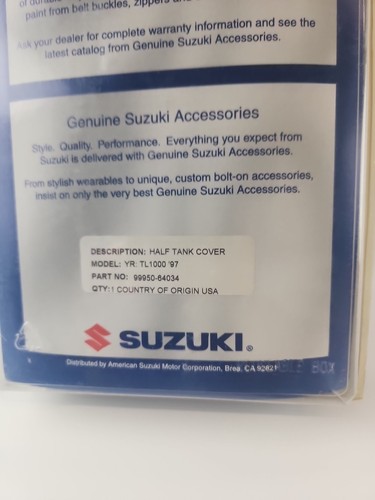 NOS GENUINE SUZUKI YR:TL1000 '97 TANK COVER 99950-64034 NEW OEM FACTORY. - Picture 8 of 11