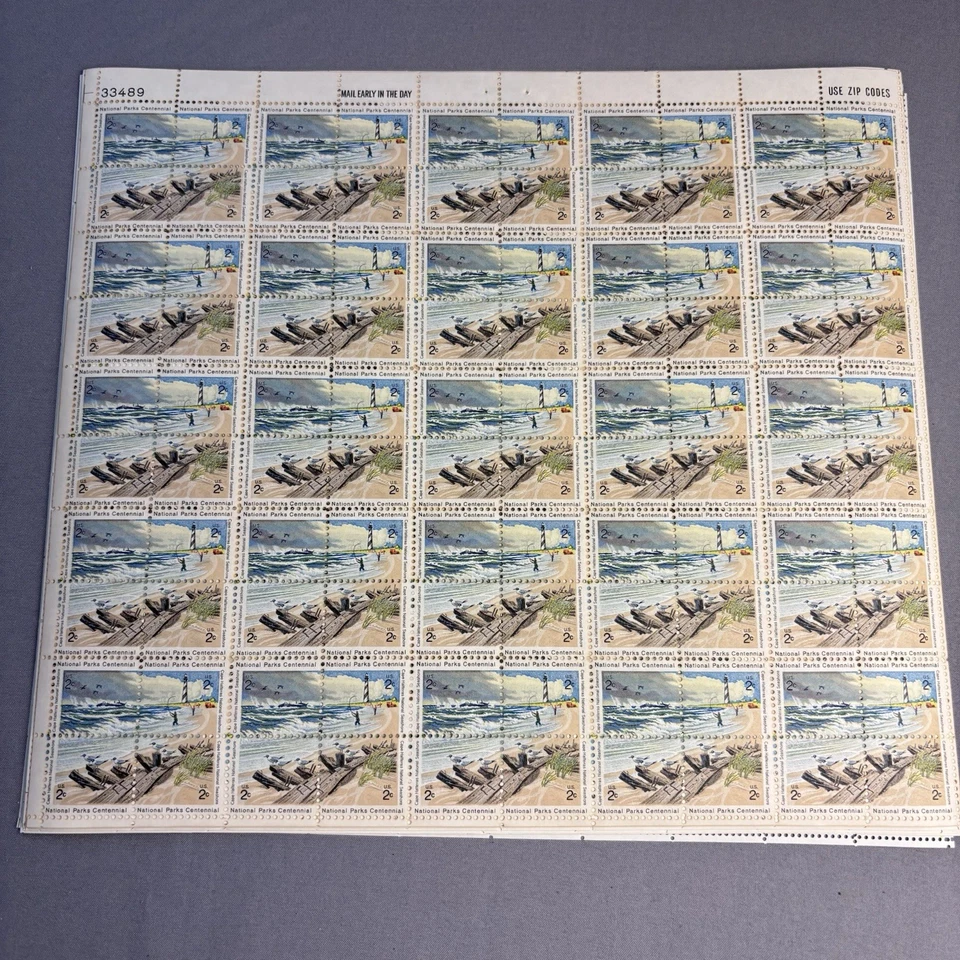9 Full  Sheets (900) Stamps NATIONAL PARKS CENTENNIAL Cape Hatteras 2¢ 1972 MNH - Image 3 of 4