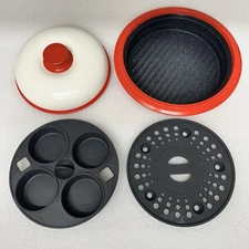 Vintage RangeMate Red Silicone Microwave Ceramic Grill Steamer Muffin Pan Cooker