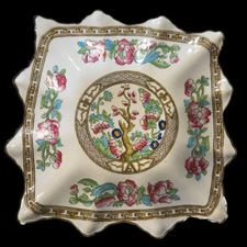 Antique Wavy Fluted Ceramic Square Dish Indian Tree Sampson Bridgwood & Son