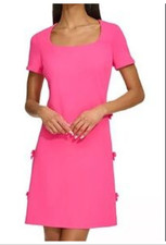 Karl Lagerfeld Paris Bright Pink Scuba Square Neck Sheath Mini  Bow Dress 2
