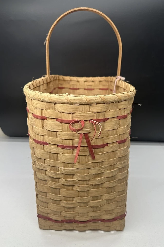 Vintage Wicker Stair Step Basket Organizer Fixed Handle Rustic Cottage Farmhouse - Image 4 of 4