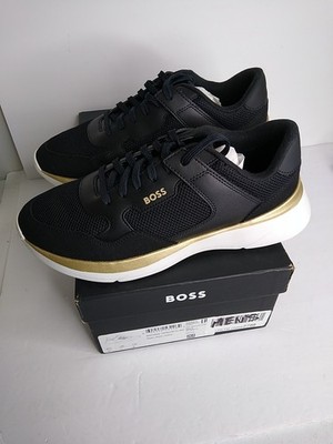 Hugo Boss Men's Dean Runner Memx Sneakers Black/Gold Z013646714 Mens US 8