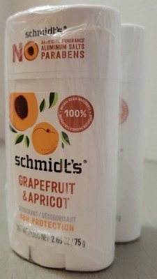 2-Pack Schmidt's Grapefruit & Apricot Deodorant Aluminum Free Lot 48H 2.65 oz