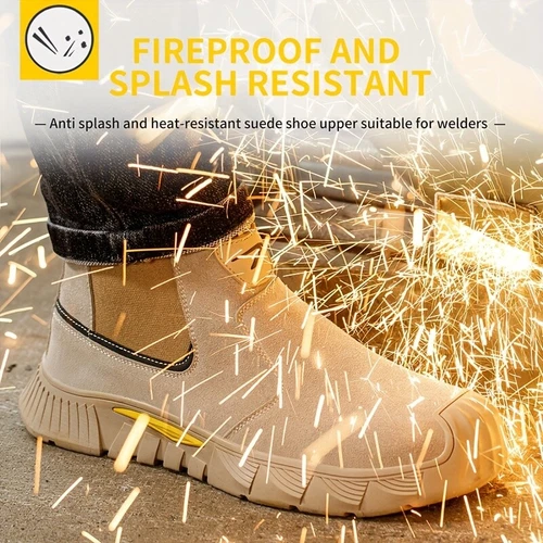 Herren Stahlkappe Arbeit Sicherheitsstiefel Rindsspaltleder Obermaterial Schweißen Funkenfrei - Bild 5 von 18