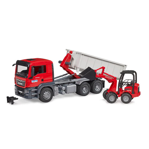 Bruder MAN TGS Truck w/Roll-Off-Container & Compact Loader