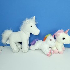Unicorn Plush White Shiny Horn Rainbow Stuffed Animal Lot Of 3 Soft Glitter