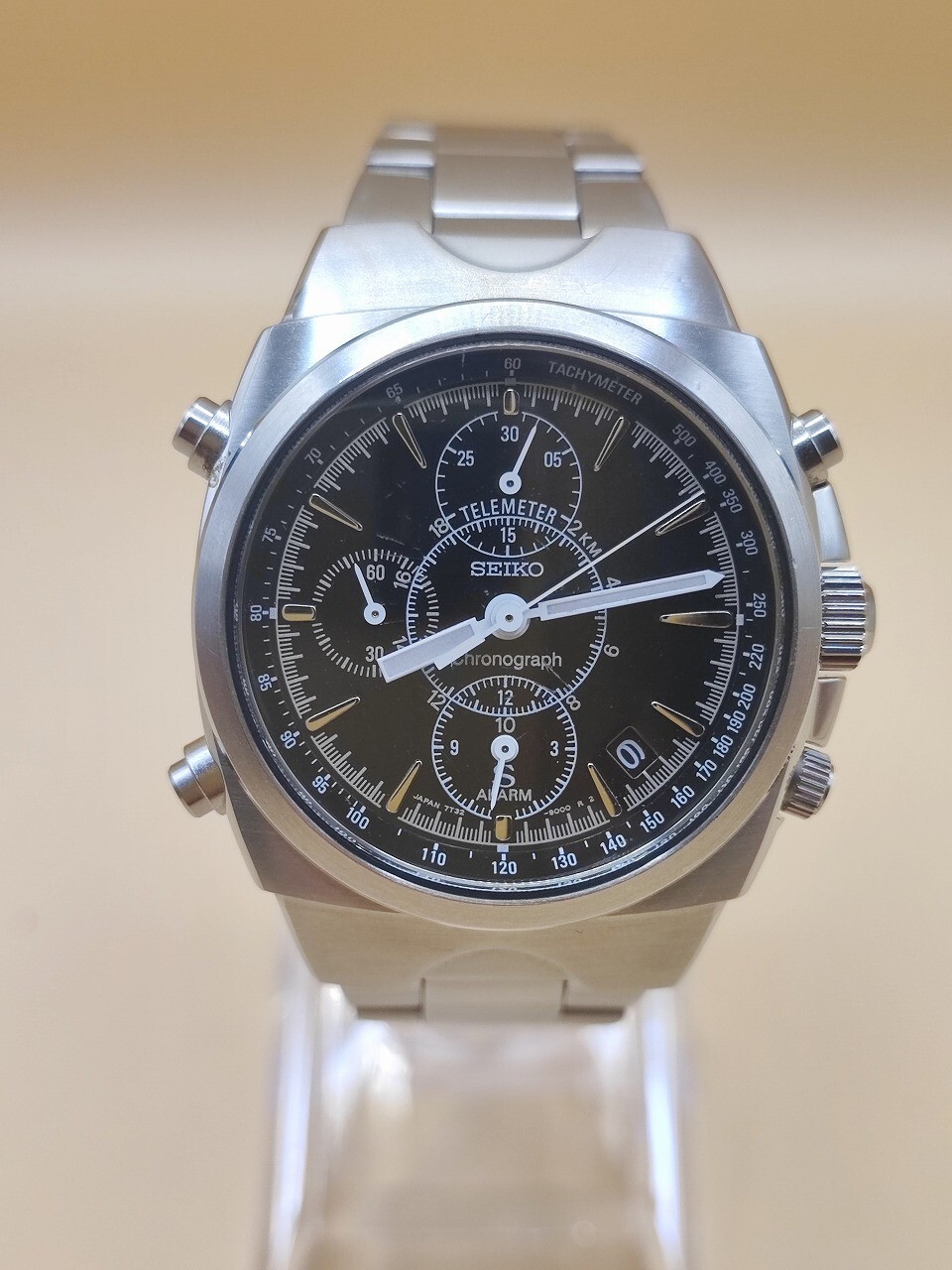 Seiko 7T32-9000 Chronograph Quartz Black Dial Men's Watch Japan