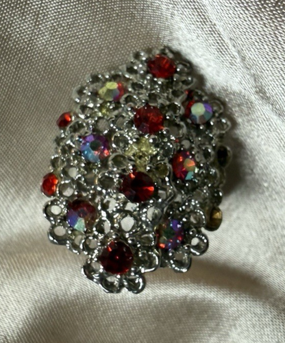 Vintage Ruby Rhinestone Adjustable Ring Party Cocktail - Picture 5 of 8